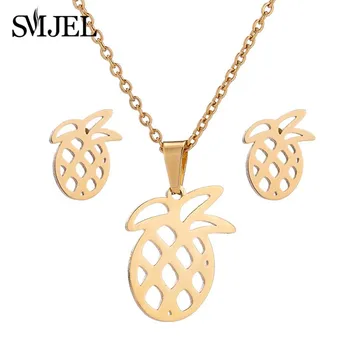 

SMJEL Stainless Steel Cartoon Pineapple Earrings Necklaces Plant Fruit Trendy Jewelry Gift for Women Fashion Gold Chain Choker