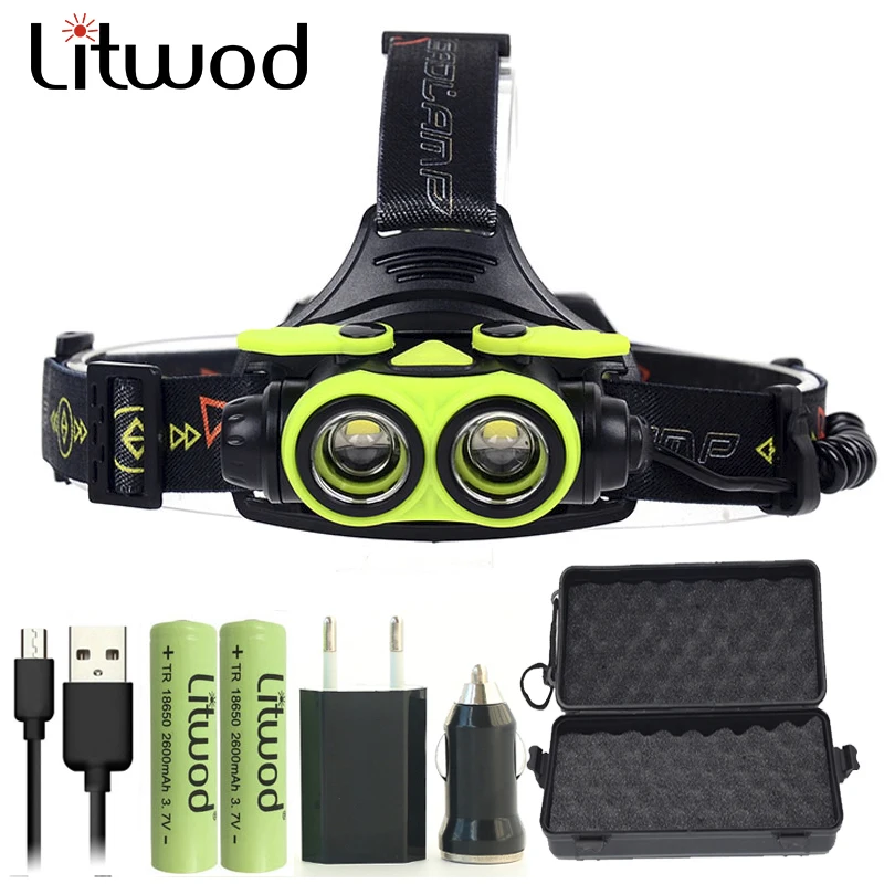 Litwod z307305A 8000LM светодиодный налобный фонарь XM-L2 U3 4 режима Перезаряжаемые Фара прожекторная головка light 2*18650 Батарея