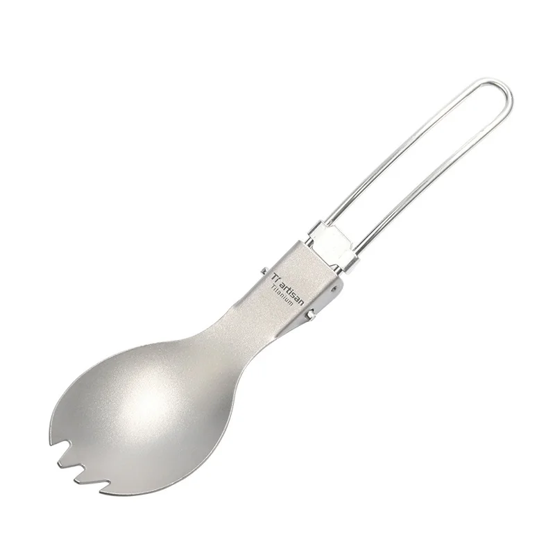 Kopen Titanium Lepel Vork, Outdoor Camping Koken Picknick ultra licht servies, Draagbare opvouwbare Bestek, Ultralight Flateware Set