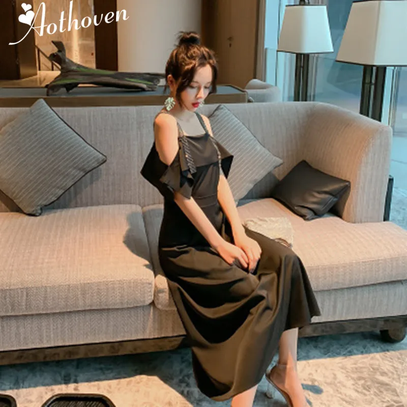 

Summer Dresses Black Strapless Ruffles Spaghetti Strap Dress High-end Women Dress Lady Elegant Bandage Sexy Party Maxi Dresses