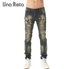 Una Reta Brand men jeans 2017 New Fashion Casual Slim Hole Jeans Men Long Trousers skinny jeans pants