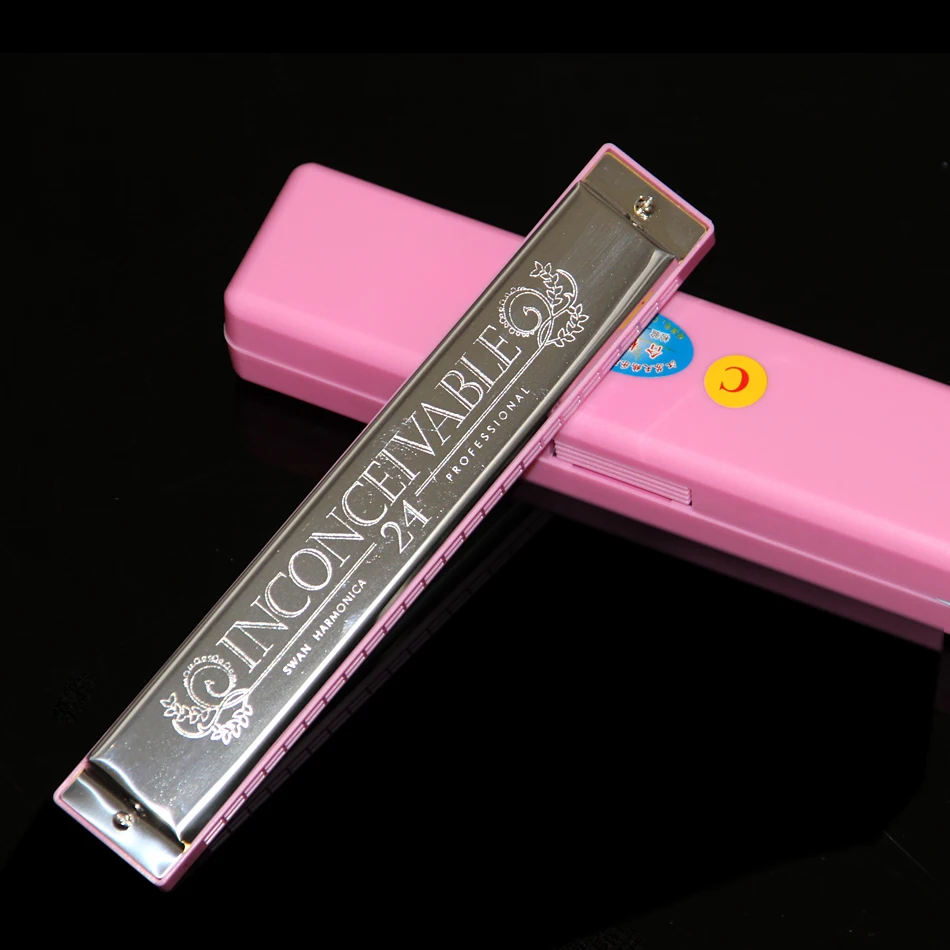 

New silver swan TE-24GJ Pink Harmonica 24-hole harmonica polyphony, senior playing harmonica free shipping