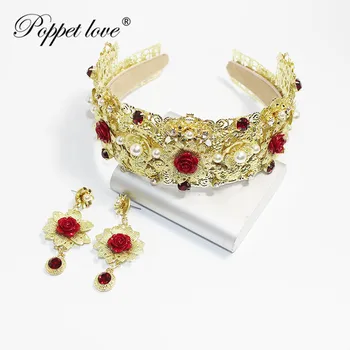 

Luxury Jewelry Rhinestone Queen Gold Crown Tiaras Princess Crown set Headdress Wedding Bridal Gold Tiara Crown Hair Accessories
