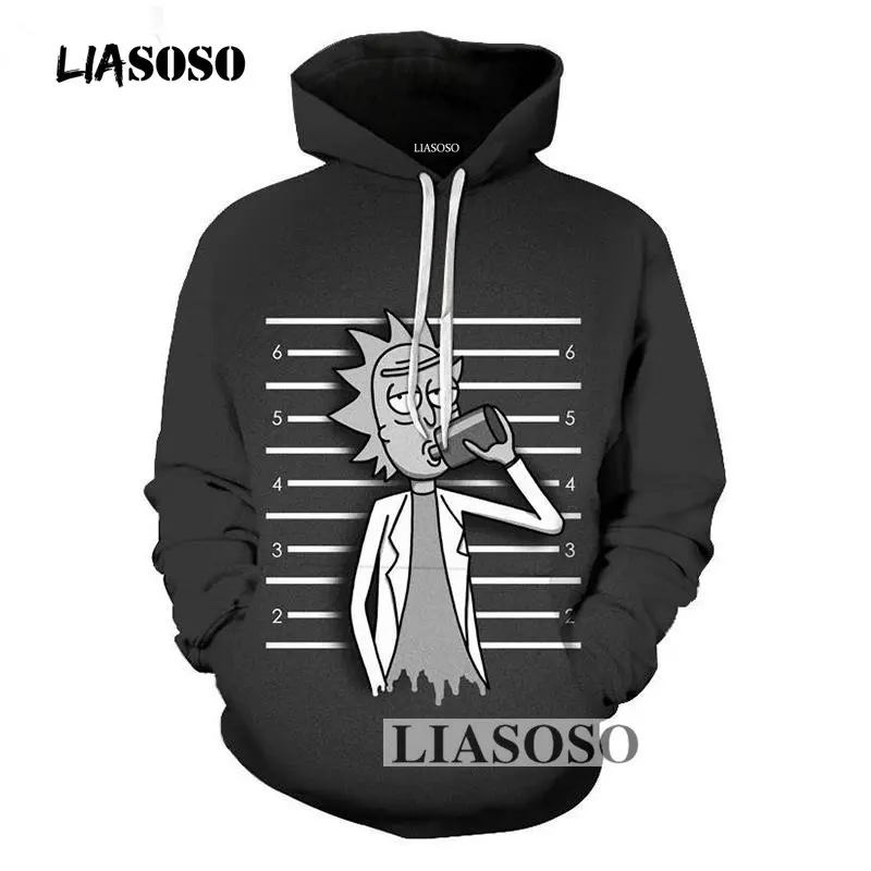 

LIASOSO Men Hoodies Black 2017 Fashion Anime 3d Print Rick and Morty Sweatshirt Hoodie Regular Crewneck Pullovers Jerseys R4034