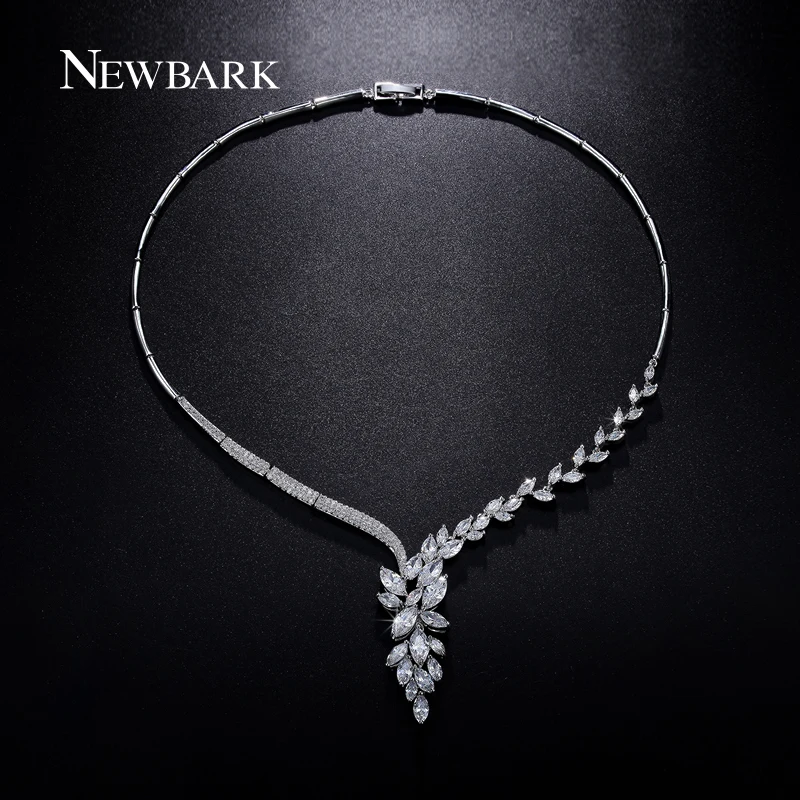 NEWBARK Declaração Colar Marquise de Corte Cor Prata Top Quality CZ Colar de Noiva Jóias Vintage Deixa de Presente Joias