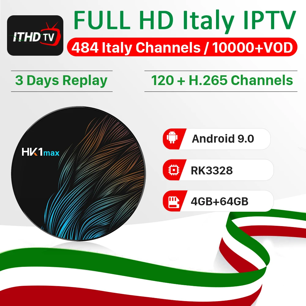 

IPTV Italy France Arabic 1 Year Code ITHDTV HK1 MAX Android 9.0 4G+64G BT Dual-Band WIFI IPTV Italy France Arabic IPTV Code Box