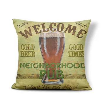 Retro Poster Cushion Cover Watercolor Bar Cold Beer Man Cave Pillow Case Cover Decor Home Throw Pillow Large Linen Blend Funny 1