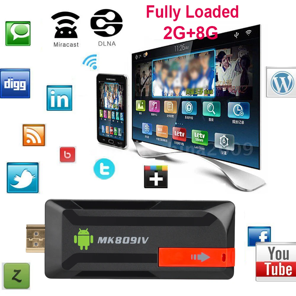 MK809 IV Android 5.1.1 tv Dongle RK3229 четырехъядерный Android Stick 1G8G 2G16G 4K мини-ПК Miracast WiFi смарт-медиаплеер tv stick