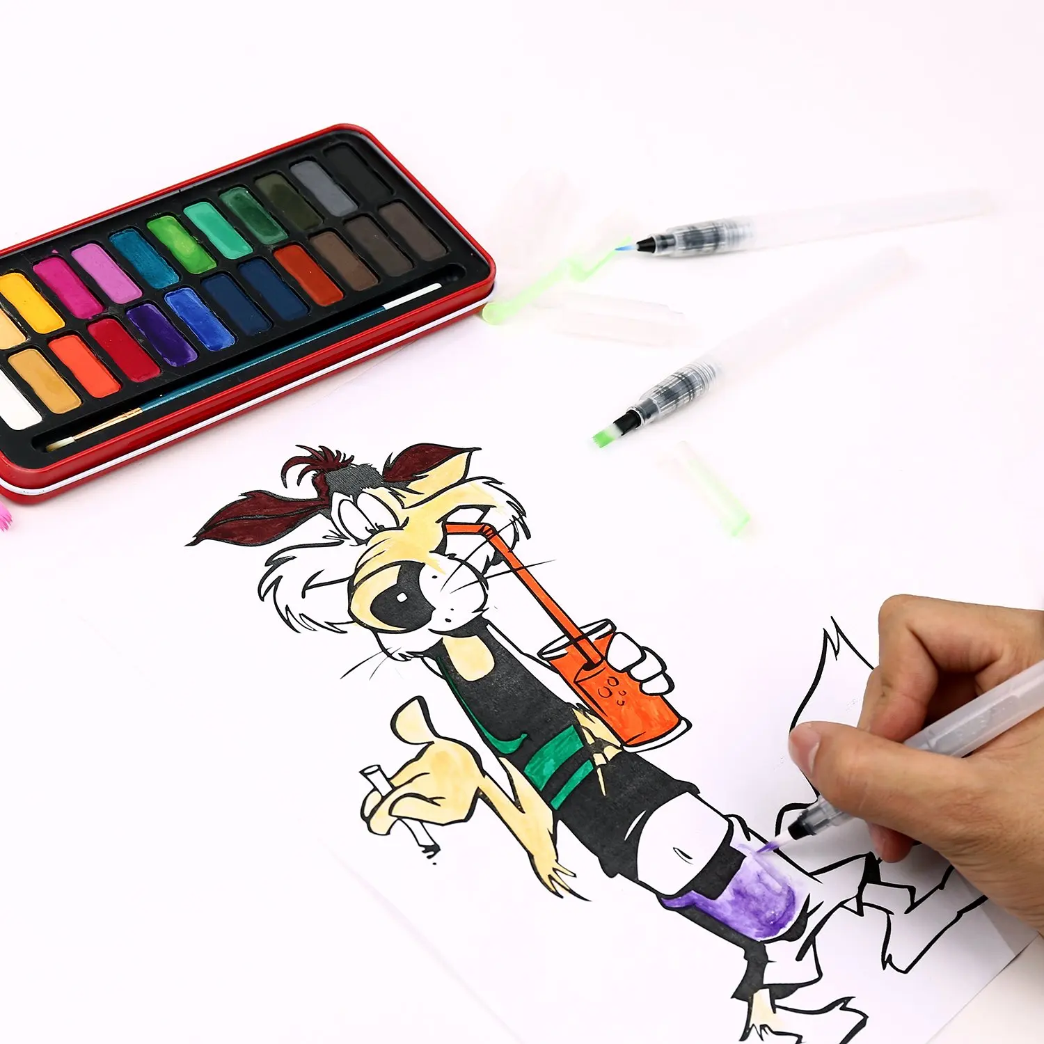Água de Coloração Pincéis de Pintura de Lápis de Cor Solúvel em Água de Volta para a Escola de Arte Escova Canetas Aquarela Suprimentos 6 Pçs - Set 9 Canetas Aquarela Pincéis de Pintura de Lápis