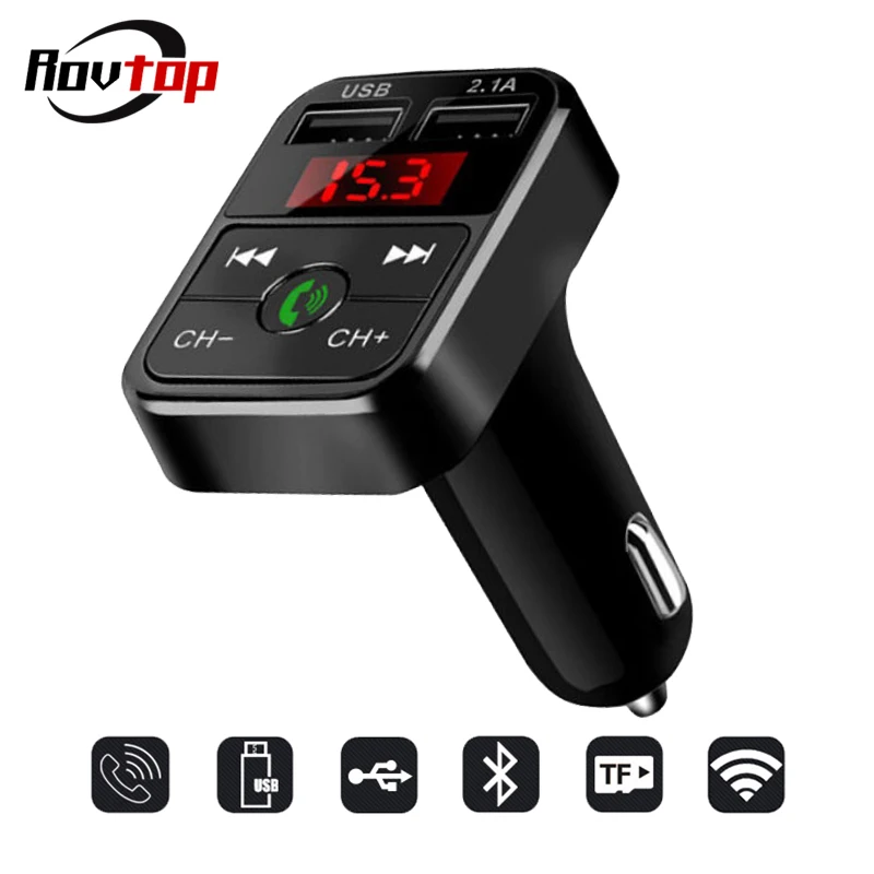 

Rovtop Handsfree Wireless Bluetooth Car Kit FM Transmitter TF Card LCD MP3 Player Dual USB 2.1A Car Charger Phone Charger Z2