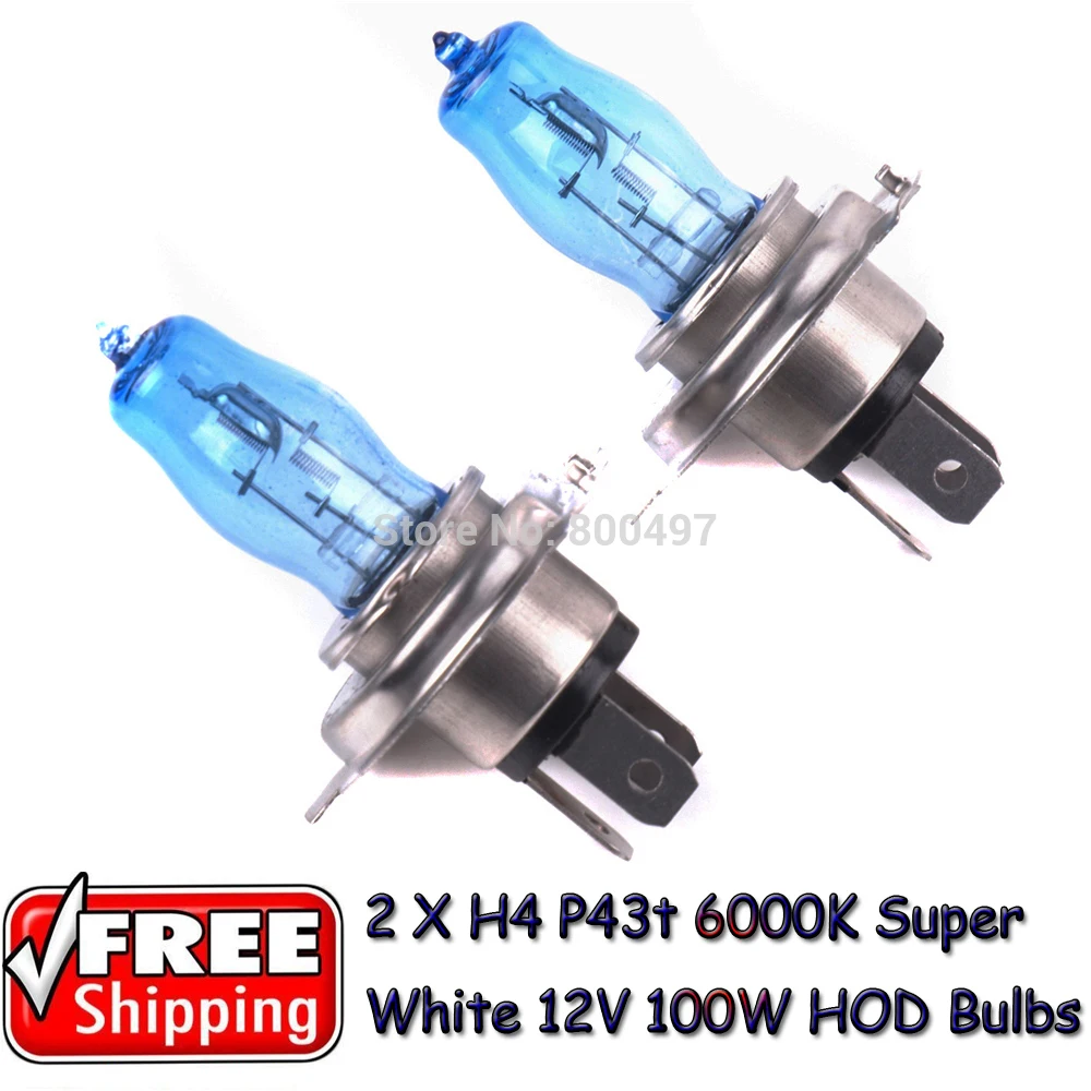 

2 x H4 9003 HB2 P43T 12V 6000K 100W Super White Auto Car HOD Halogen Bulbs Lamps Headlight Bulbs