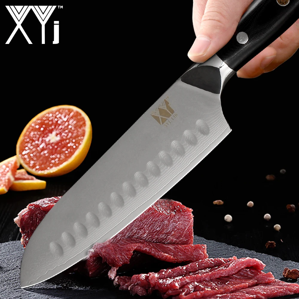 XYj кухонный нож из дамасской стали 7 ''шеф повар 6 5'' Santoku 5 ''нож гаджет G10