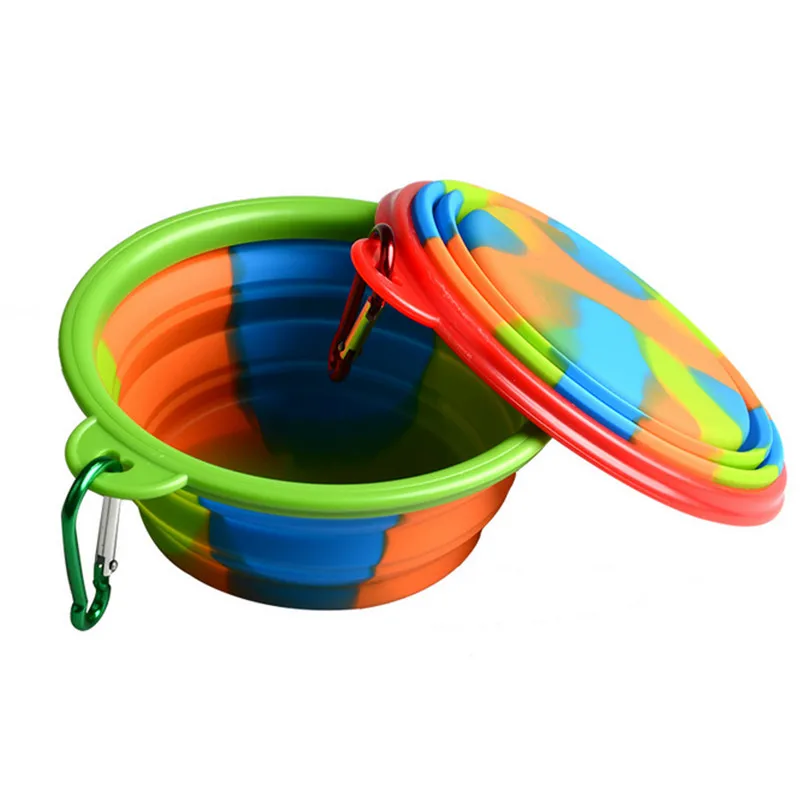 

New listing camouflage silicone bowl can be folded portable pet supplies cat dog food bowl GL171026-4