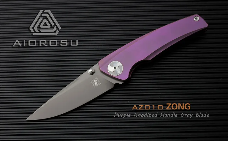 Aiorosu EDC карманный нож Zong титановая ручка серый титановое покрытие SANDVIK 14C28N лезвие - Цвет: Purple Anodized