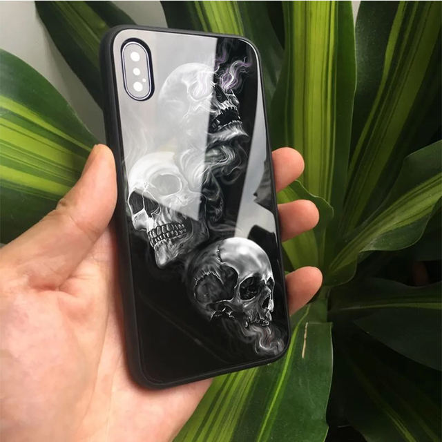 3D SKULL THEMED LUXURY TEMPERED GLASS IPHONE CASE (15 VARIAN)