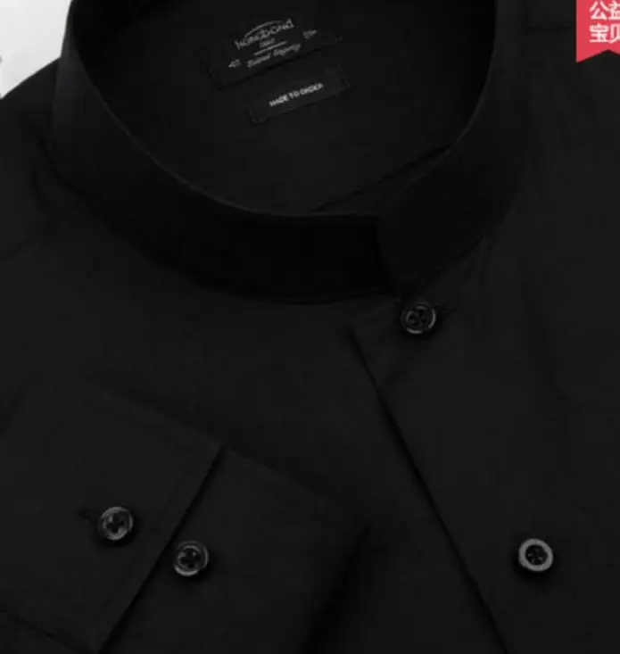 Хлопковая однотонная бело-черная рубашка мужская деловая с воротником-стойкой модная весенне-осенняя профессиональная сшитая на заказ Высококачественная