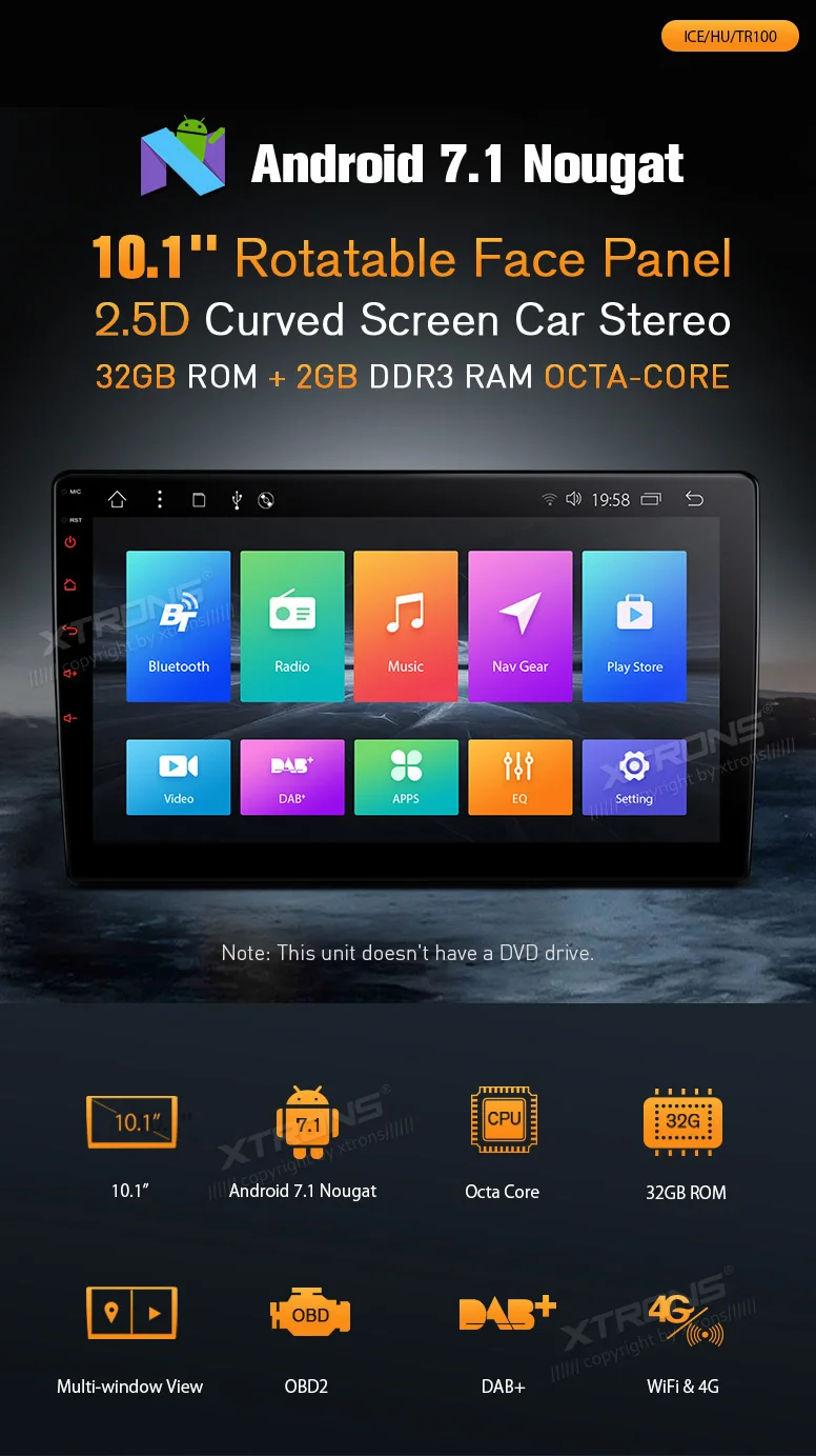 Top 10.1" Android 7.1 Octa Core Radio 32GB Rotatable Face Panel 2.5D Curved Screen Car Stereo Player GPS OBD DVR 2 DIN No DVD 3 Top 10.1" Android 7.1 Octa Core Radio 32GB Rotatable Face Panel 2.5D Curved Screen Car Stereo Player GPS OBD DVR 2 DIN No DVD 3