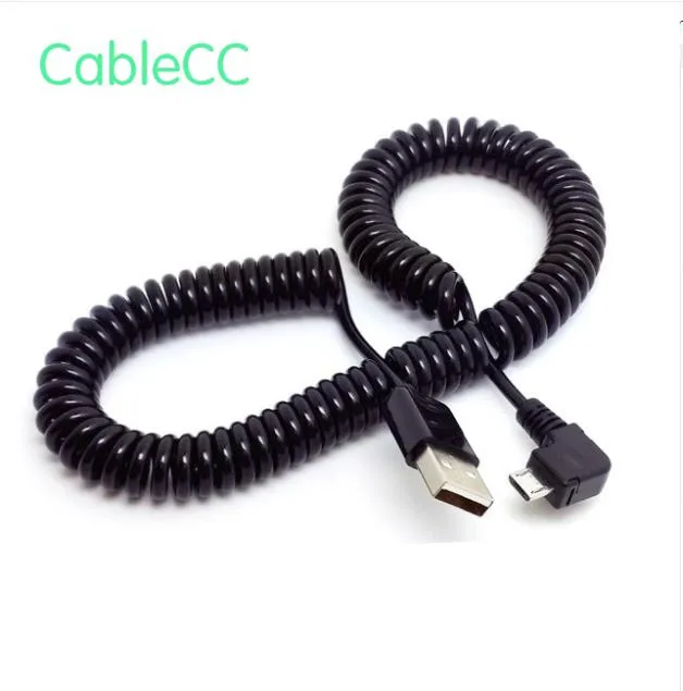 

300cm Right Angled 90 degree USB 2.0 Micro Male to A Type Male Stretch Data Cable for SSD & Tablet & Cell Phone