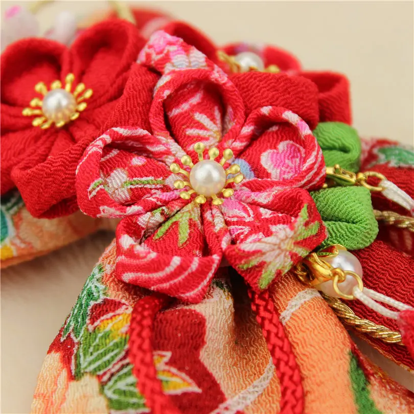 Modern Sakura Golden Cherry Blossoms Hair Clip, Japanese Traditional Tsumami Kanzashi Hair Accessory