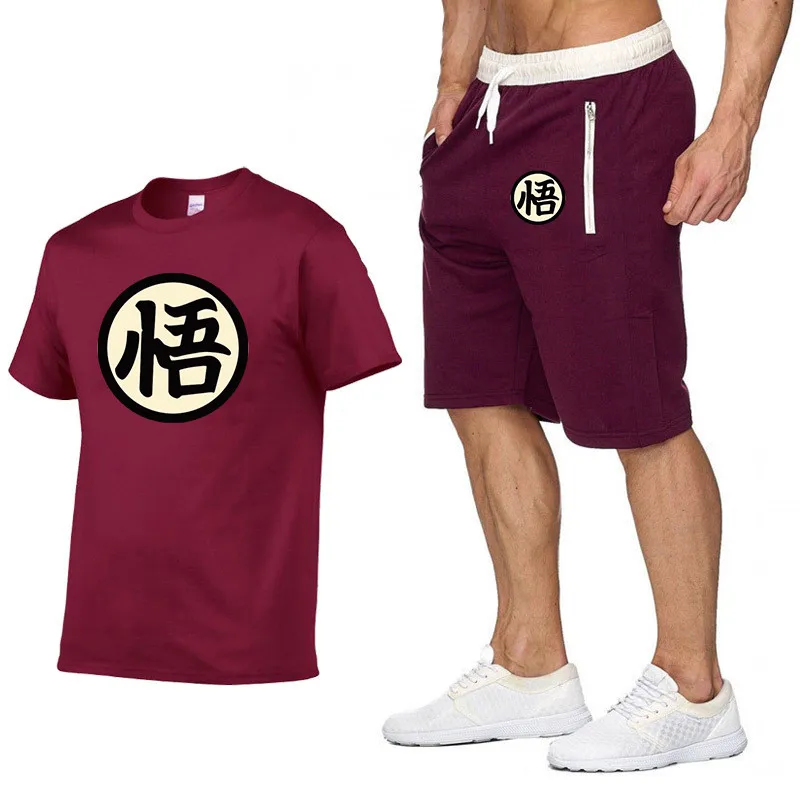 

2019 Summer Dragon Ball Wukong Men Shorts Casual Men's Sportswear Suit Shorts Brand Clothing Two Pieces Top Tee+Shorts