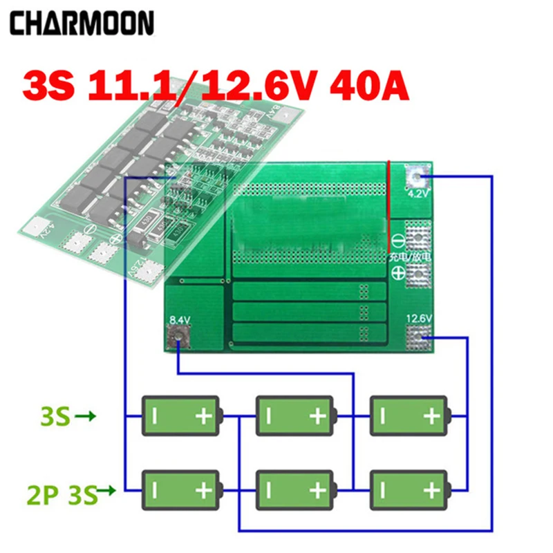

3S 40A BMS 11.1V 12.6V 18650 lithium battery protection Board with Enhance/balanced Version for drill 40A current diy kit