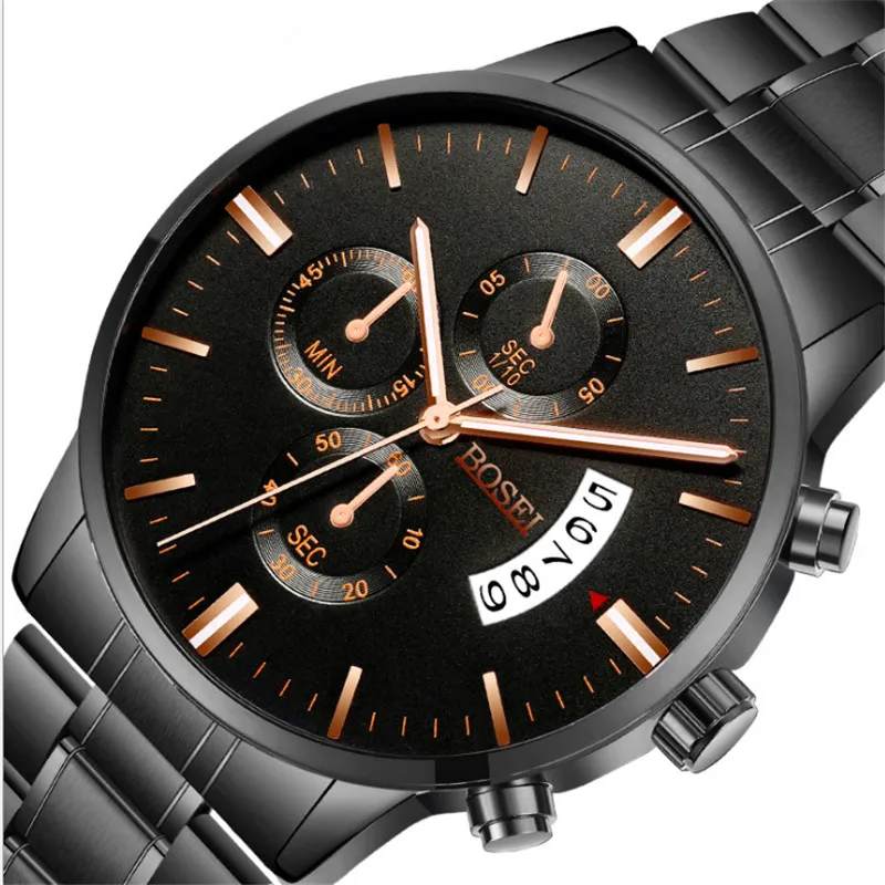 

2018 New Arrival mens black watches business calendar fashion casual quartz wristwatches in stainless steel for mechanical02