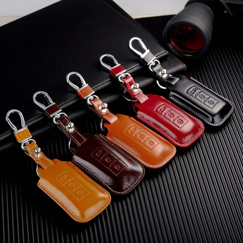 Кожаный Брелок Обложка для Mitsubishi Outlander LancerEX ASX RVR MONTERO Pajero Sport Автозапуск Smart Remote Дело Key Holder