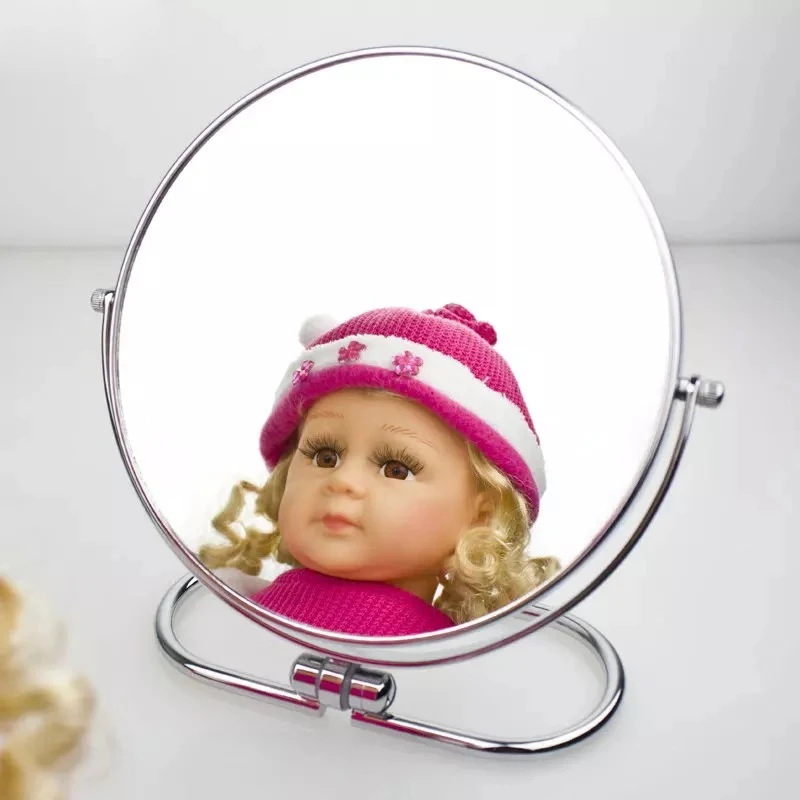 

BAKALA Vertical folding Round Sided Standing Makeup Mirrors with 3X Magnification & Regular, 360 Rotating Brass Mirror Stan