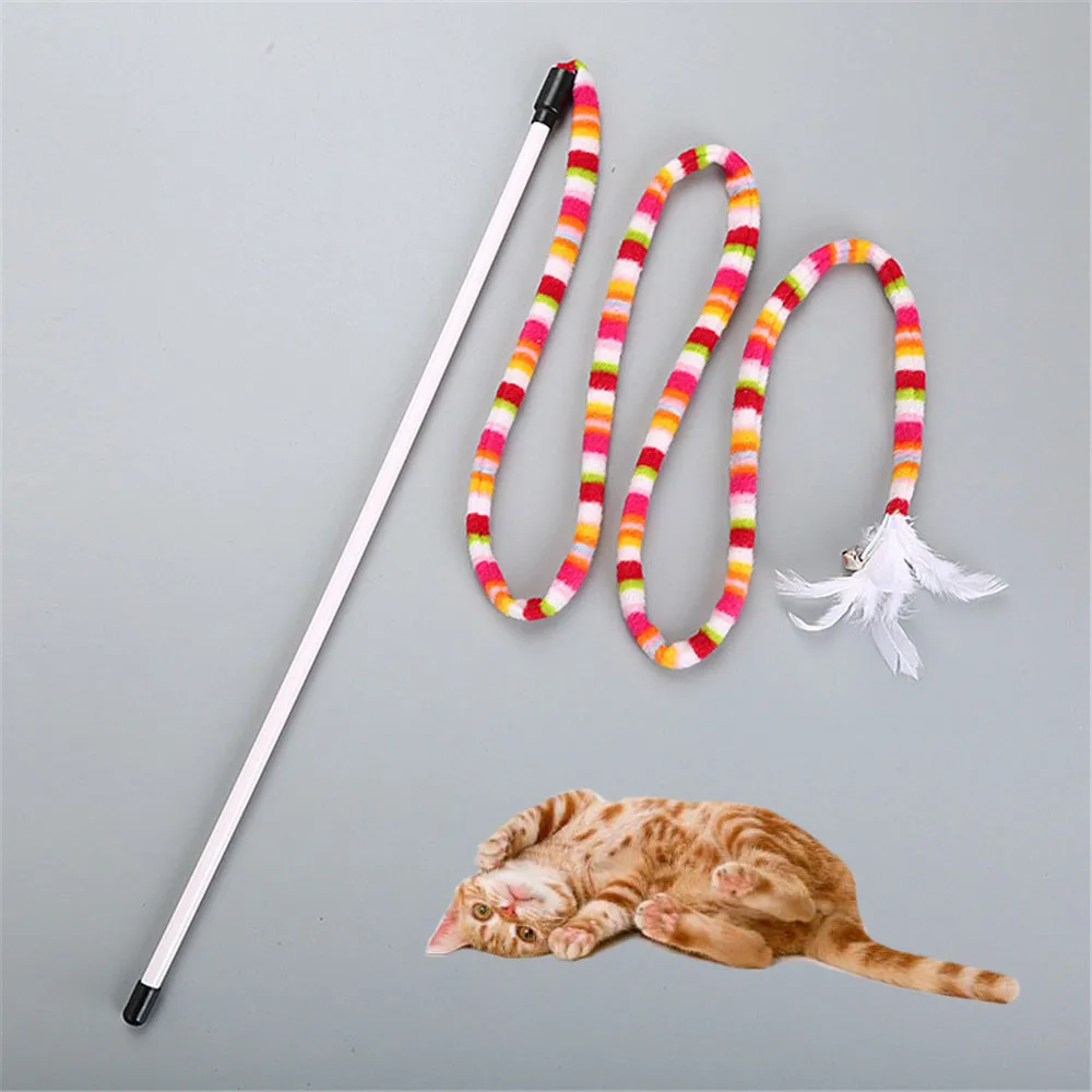 

Funny Cat Toy Fishing Rod Kitten Cat Pet Toy Stick Teaser Rainbow Streamer Interactive Cat Play Wand With Feather Toys For Cats