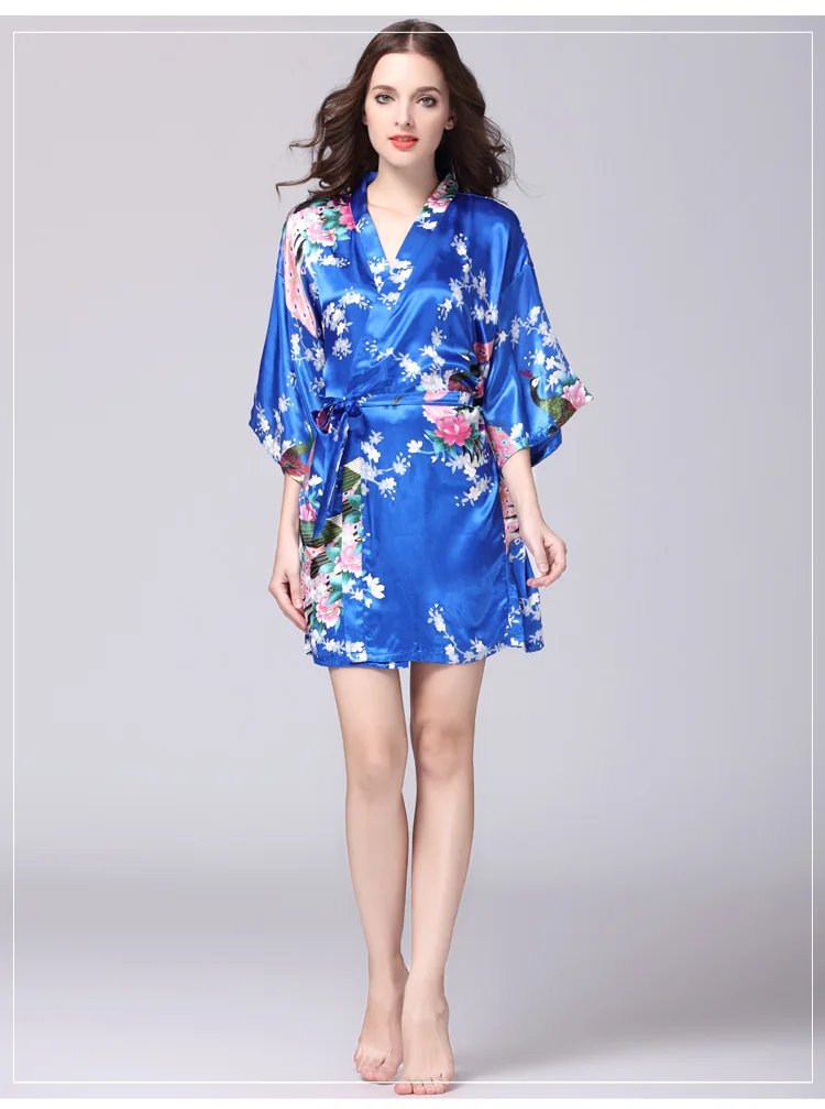 Светильник синий китайский Для женщин шелковый халат кимоно банное платье Модная женская ночная рубашка Mujer Pijama Размеры S M L XL XXL XXXL Xsz026G