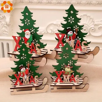 

1PC Christmas Tree Shape Wooden Pendants DIY Santa Claus/Snowman Xmas Tree Deer Ornaments Christmas Party Decoration Kids Gift