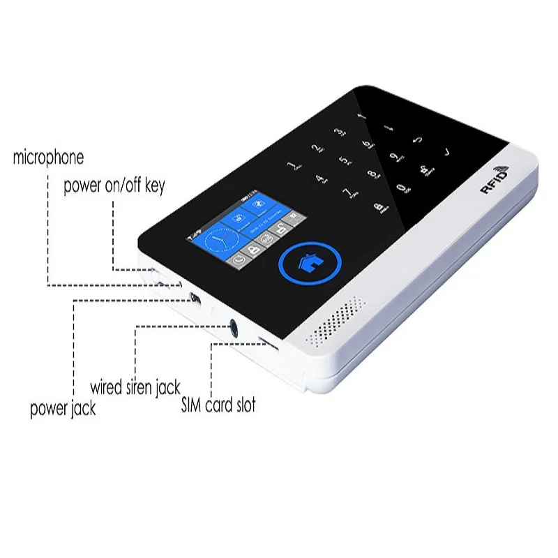 English German Switchable Wireless Home Security WIFI GSM GPRS Alarm system APP Remote Control RFID card Arm Disarm