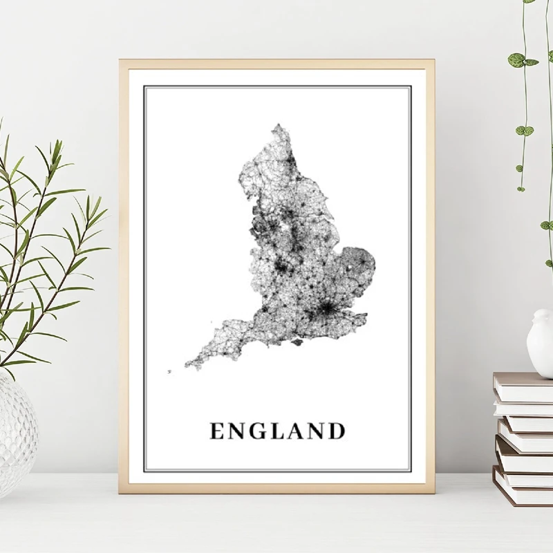 

England Road Map Poster Prints UK United Kingdom Britain London Map Wall Art Canvas Painting Nordic Picture Office Wall Decor