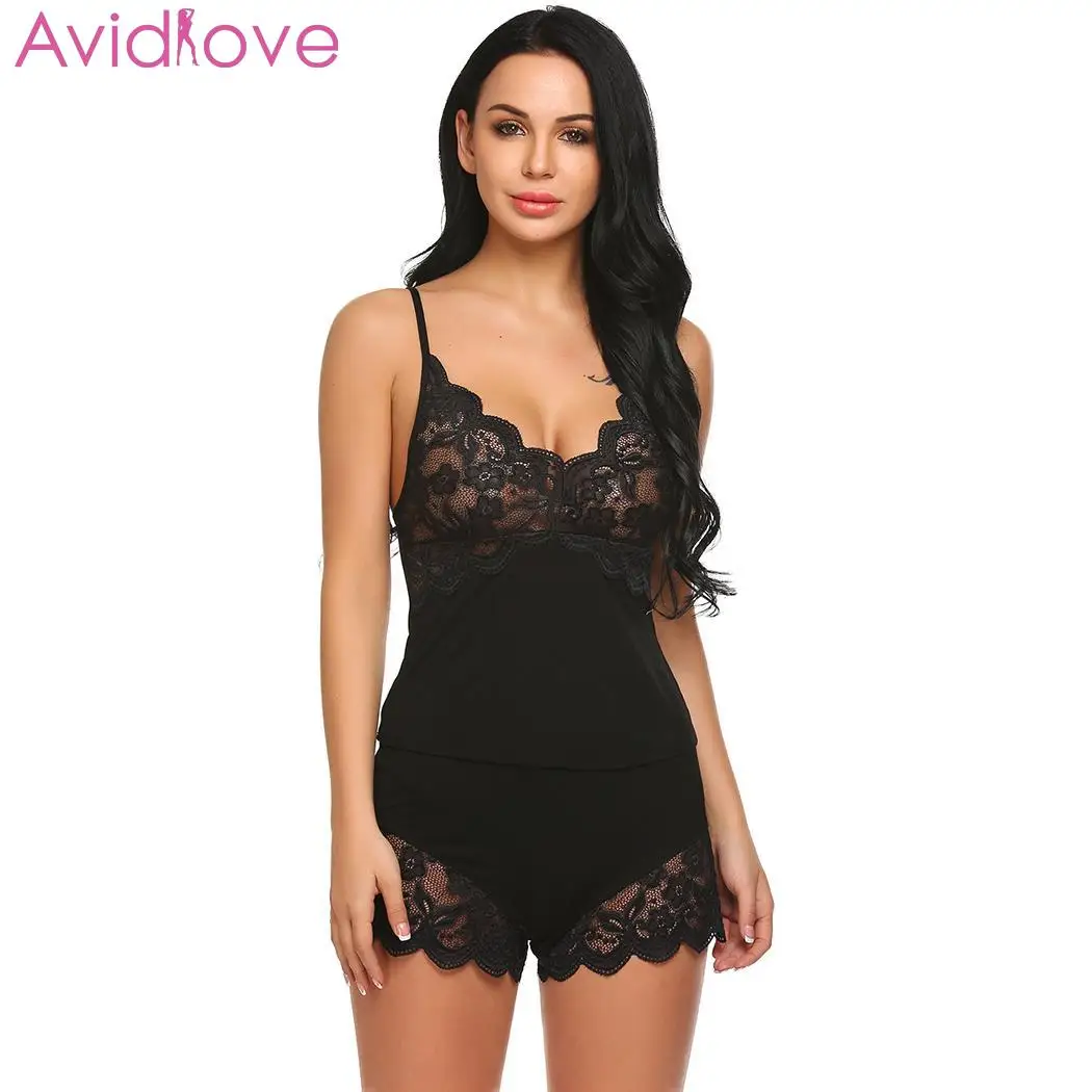 Женская пижама Avidlove на тонких бретельках с кружевами комплект сексуального