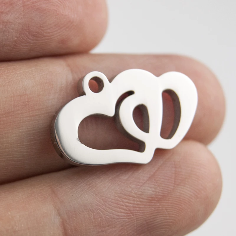 

100% Stainless Steel Mini Double Heart Charm Pendant For Jewelry Making Couple Gift Mirror Polished Wholesale 100pcs