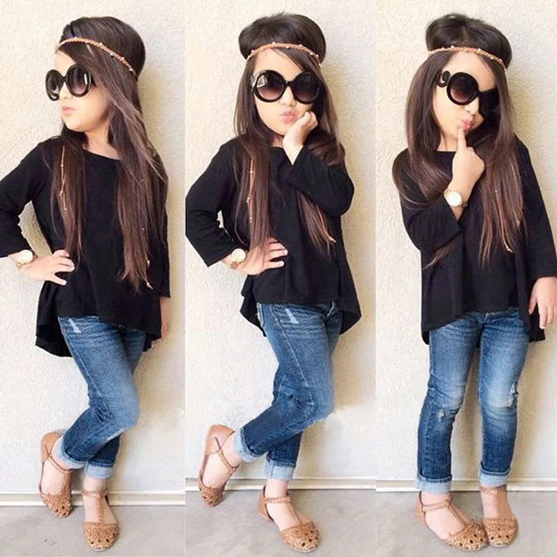 

Baby Girls Clothes Long Sleeve Outfit Girls T-shirt Tops + Jeans Pants Children Clothing Set Cotton 2019 Roupas Infantis Menina