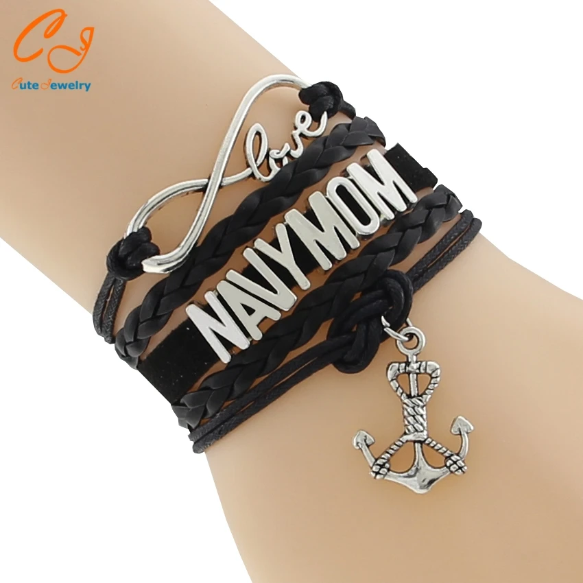 Пользовательские-бесконечность любви темно-мама Браслет темно-жена якорь черный Воск линия кашемир Корея кожаный браслет подарок-Прямая