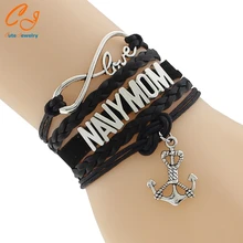 Пользовательские-бесконечность любви темно-мама Браслет темно-жена якорь черный Воск линия кашемир Корея кожаный браслет подарок-Прямая