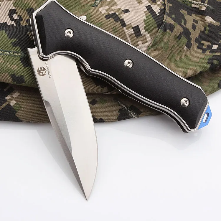 الأسماك المتحجرة PF716 الأصلي شحن مجاني g10 مقبض سكين للطي D-2 تكتيكات بقاء الجيب سكين صيد في