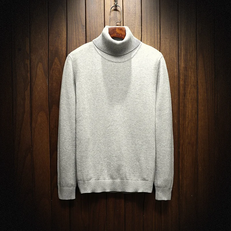 #Special Offers New Autumn Winter Brand Clothing Sweater Men Turtleneck Slim Fit Pullover Men Solid Color blue black gray Knitted Sweater Men