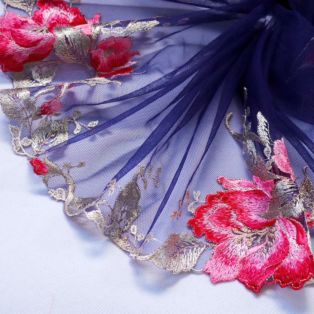 

1 Meter 18 CM Width Mesh Guipure Embroidery lace fabric embroidered lace trims ribbon bra Doll's Dress decoration DIY Purple