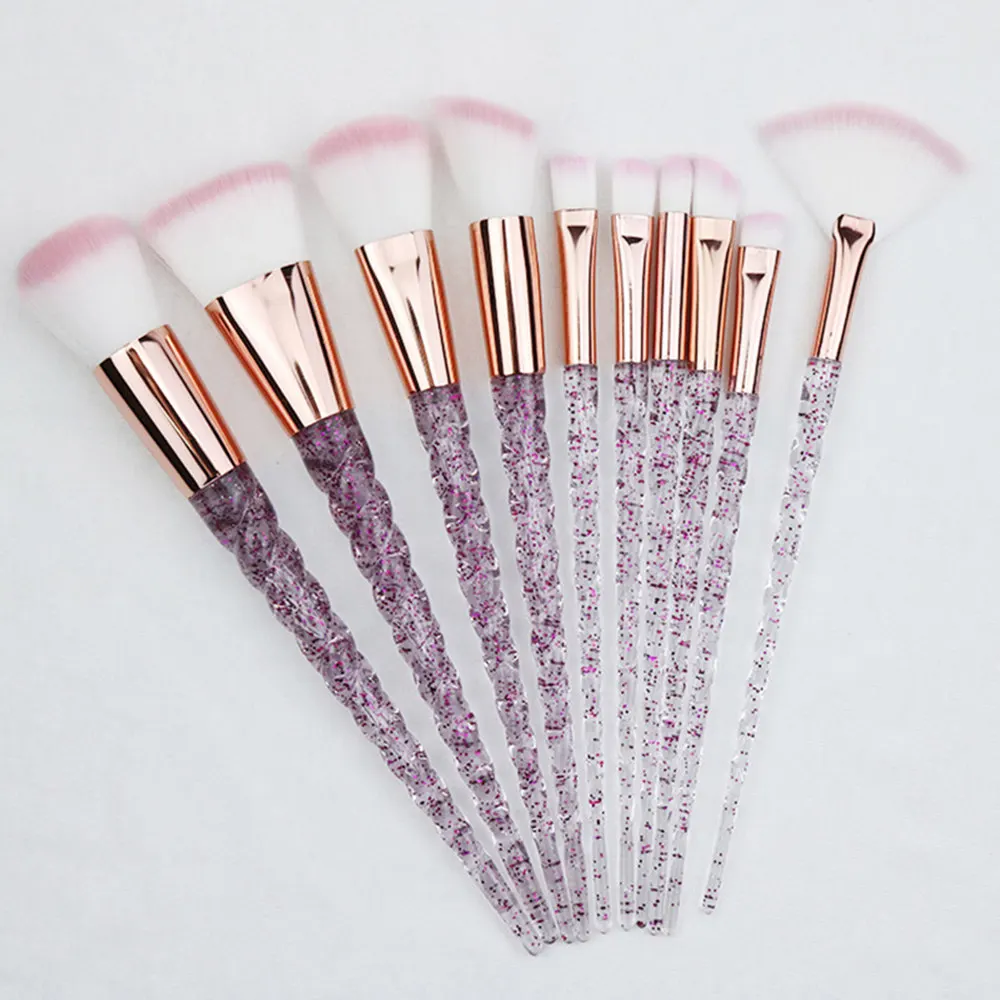 purple handle 10 шт., набор кистей для макияжа с единорогом, Maquiagem, основа для макияжа, пудра, Косметические румяна, тени для век, для женщин, красота, блеск, кисти для макияжа, инструменты - Handle Color: purple handle