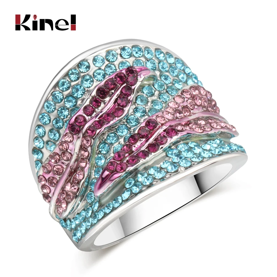 

Luxury Seaweed Modeling Rings For Women Mosaic Colorful Crystal Clothing With Exaggerated Ring Suitable For Engagement Gift