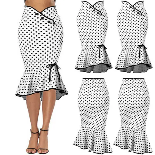 

Women Stretch High Waist Plain Long Skirt Dress RuffleStretch Dot Midi Skirt