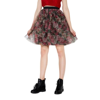 

Multi-color Floral Print Skater Skirt Women Gauze Splicing Flower All Matching Skirt TA02800125
