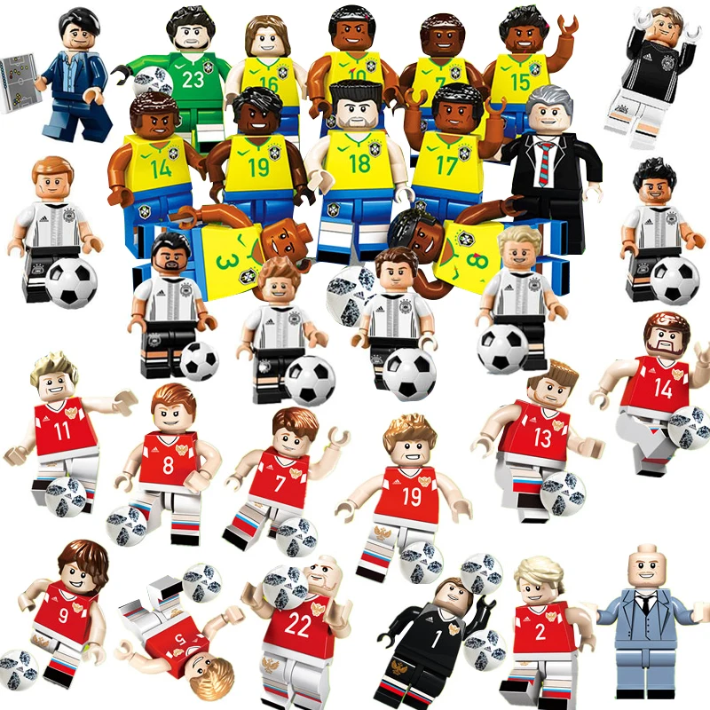 

2018 Football Figures German soccer players model building blocks children Brazil Russia team bricks kid toys compatible legoeds