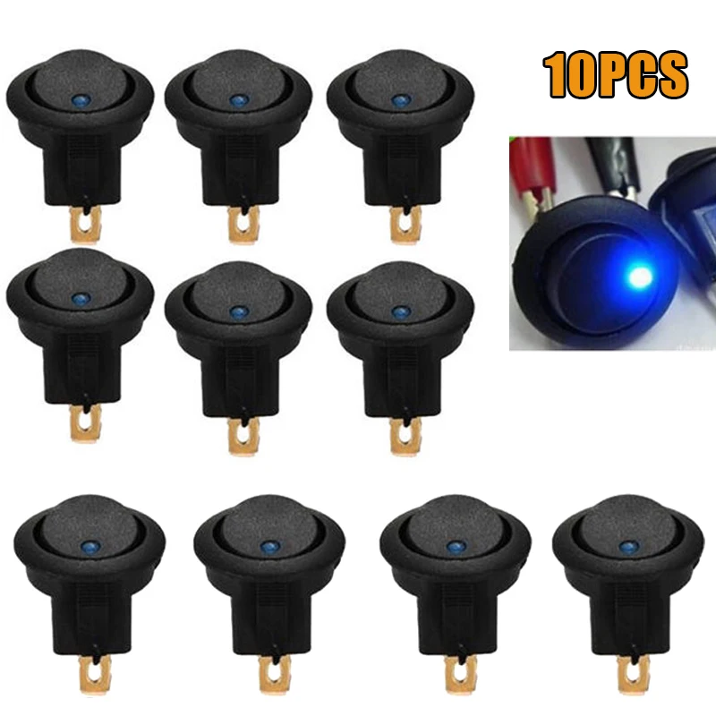 

New 10Pcs 12V Car Round Rocker Dot Boat Switch Blue LED Light Toggle ON/OFF Switch CSL2018