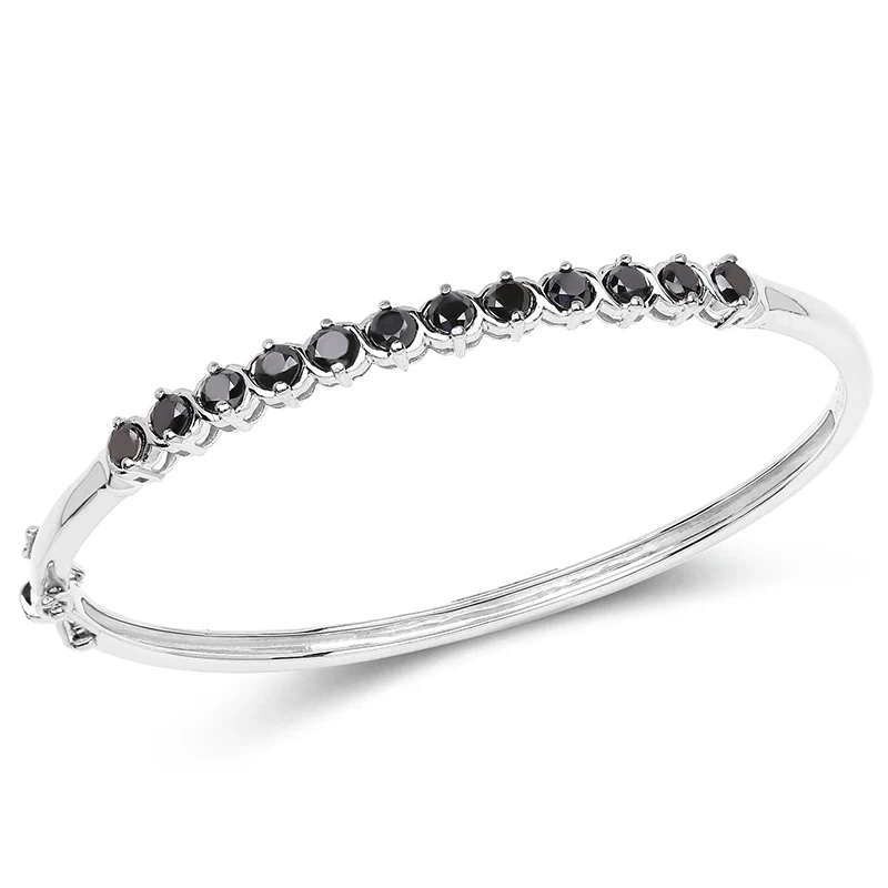 3.6Carat 12pcs 4mm Genuine Black Moissanite Lab Diamond White Gold Plated 925 Sterling Silver Bangle