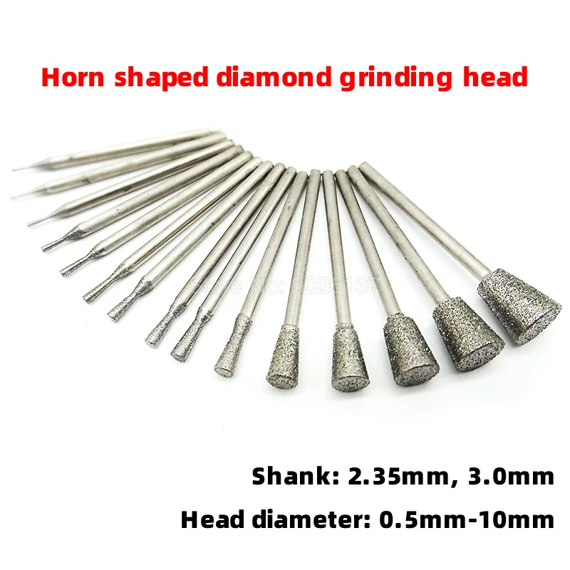 

1Pcs Horn Shaped Diamond Head Coated Abrasive Mounted Stone Tool Grinding Burr Wheel Fits Craftsman Rotary Tools Bit Burrs Jade