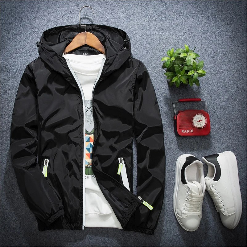 

UNIVOS KUNI Spring Autumn Men's Outwear Casual Jacket Loose Large Size Solid Color Zipper Homme Thin Hoody Jacket S-7XL Q5225